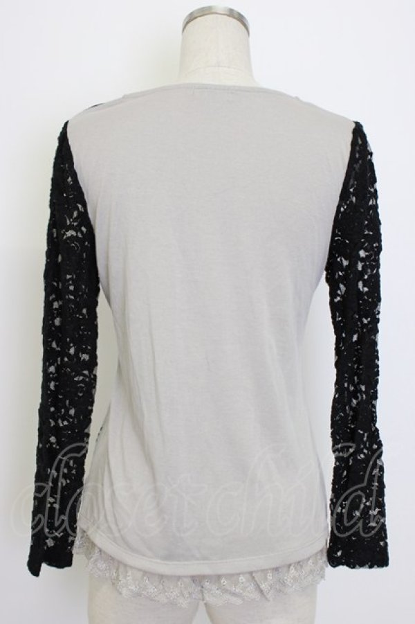 画像2: axes femme / レース切り替え森柄トップス  グレーＸ黒 T-26-01-10-001-AX-TO-SA-ZT (2)