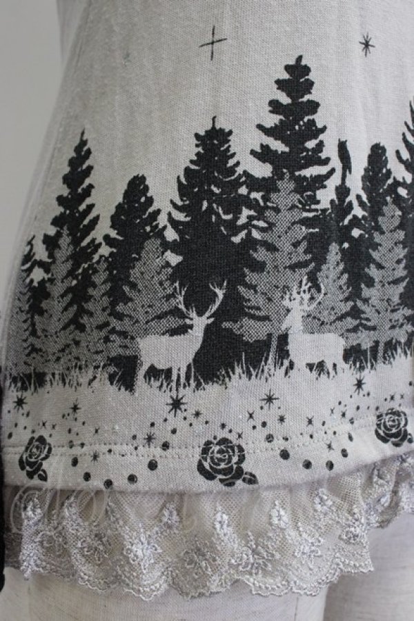 画像4: axes femme / レース切り替え森柄トップス  グレーＸ黒 T-26-01-10-001-AX-TO-SA-ZT (4)