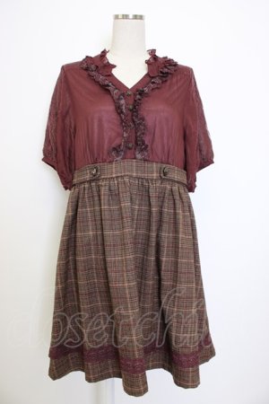 画像: axes femme Nostalgic / チュール&ドットドッキング半袖ワンピース  ブラウン T-26-01-13-007-LO-OP-SA-ZT531