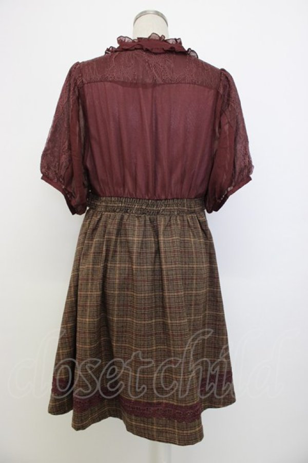 画像2: axes femme Nostalgic / チュール&ドットドッキング半袖ワンピース  ブラウン T-26-01-13-007-LO-OP-SA-ZT (2)