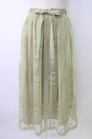 画像: axes femme / レース×小花刺繍刺繍チュールスカート  グリーン T-26-01-16-030-AX-SK-IG-ZT