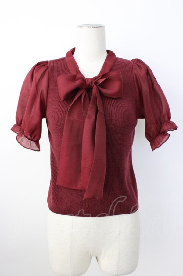 画像1: evelyn / 袖シフォンボウタイニット  ボルドー T-26-01-16-009-LO-TO-SA-ZT (1)