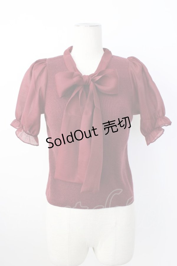 画像1: evelyn / 袖シフォンボウタイニット  ボルドー T-26-01-16-009-LO-TO-SA-ZTK548 (1)