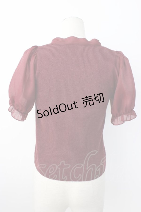 画像2: evelyn / 袖シフォンボウタイニット  ボルドー T-26-01-16-009-LO-TO-SA-ZTK548 (2)