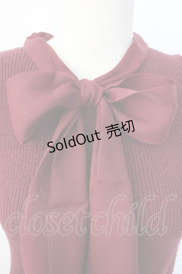 画像4: evelyn / 袖シフォンボウタイニット  ボルドー T-26-01-16-009-LO-TO-SA-ZTK548 (4)