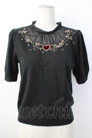 画像: Secret Honey / エンジェル刺繍ニットトップス  黒ＸゴールドＸ赤 T-26-01-16-011-CA-TO-SA-ZT