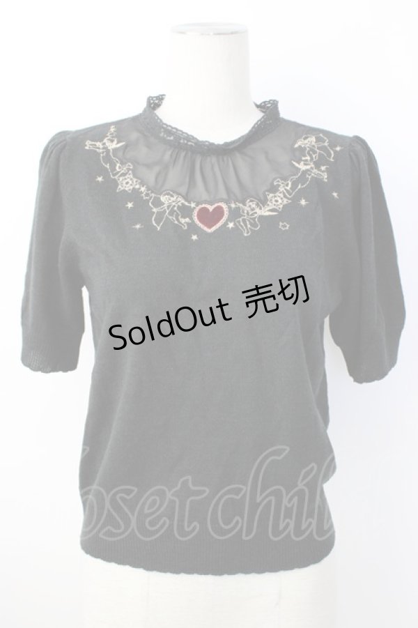 画像1: Secret Honey / エンジェル刺繍ニットトップス  黒ＸゴールドＸ赤 T-26-01-16-011-CA-TO-SA-ZTK560 (1)