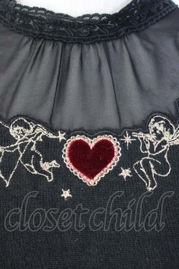 画像3: Secret Honey / エンジェル刺繍ニットトップス  黒ＸゴールドＸ赤 T-26-01-16-011-CA-TO-SA-ZT (3)