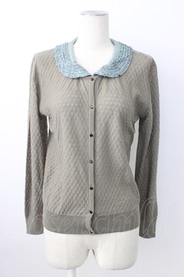 画像1: KANEKO ISAO / ピコフリル使い襟つきカーディガン  チャコールグレー T-26-01-16-002-EL-TO-OW-ZT (1)