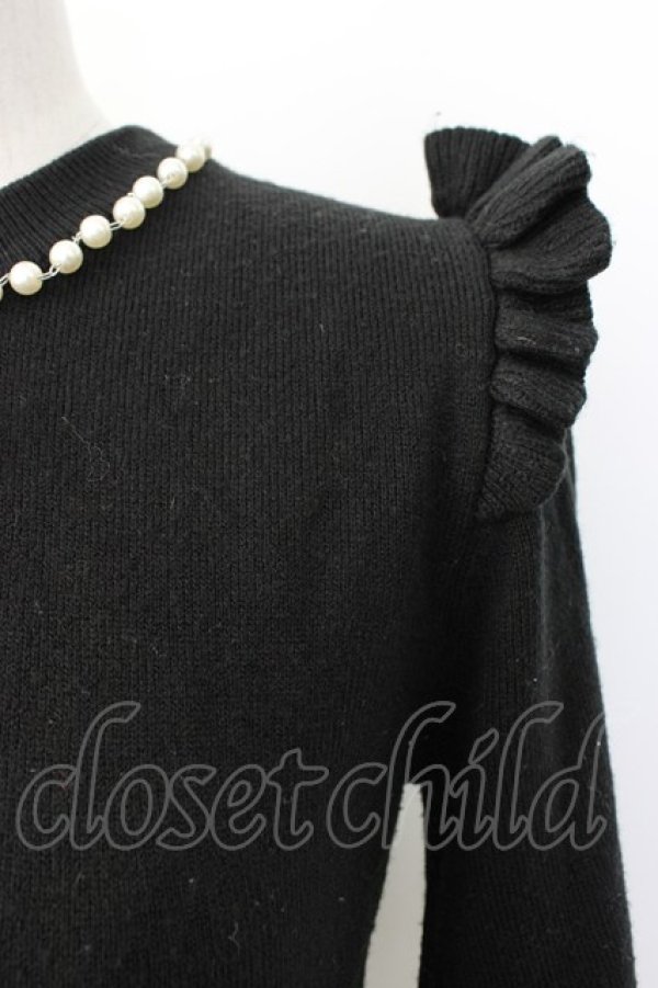 画像4: Ank Rouge / ハイネックパール&リボンニットトップス  黒Ｘ白 T-26-01-16-012-CA-TO-SA-ZT (4)