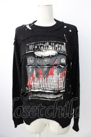 画像: MAD / 安ピン&クラッシュニットトップス S 黒Ｘ白Ｘ赤 T-26-01-16-013-PU-TO-SA-ZT