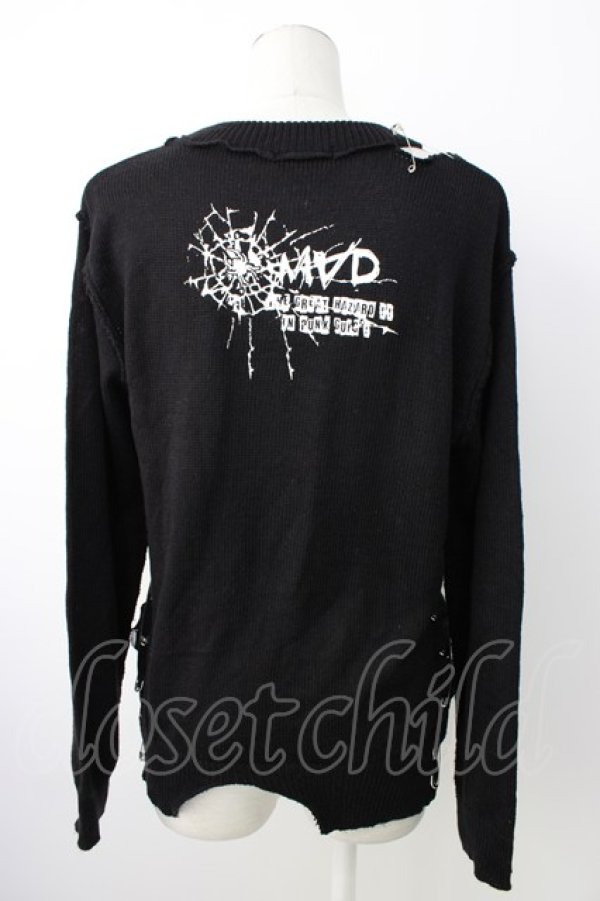 画像2: MAD / 安ピン&クラッシュニットトップス S 黒Ｘ白Ｘ赤 T-26-01-16-013-PU-TO-SA-ZT (2)