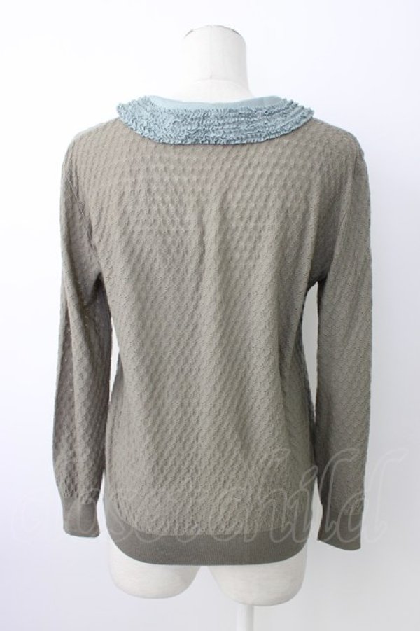 画像2: KANEKO ISAO / ピコフリル使い襟つきカーディガン  チャコールグレー T-26-01-16-002-EL-TO-OW-ZT (2)