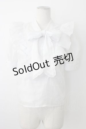 画像: evelyn / Vフリルボウタイブラウス  ホワイト T-26-01-16-016-LO-BL-SA-ZTK549