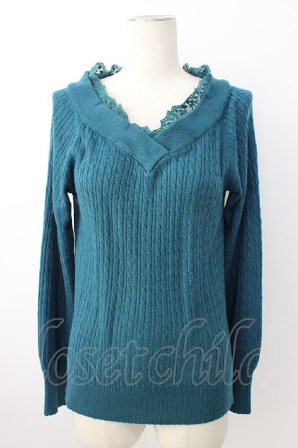 画像1: axes femme / Ｖネックニットプルオーバー  グリーン T-26-01-16-003-AX-TO-IG-ZT (1)