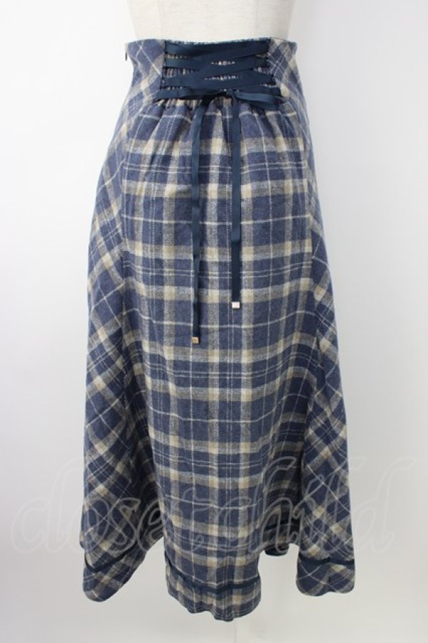 画像2: axes femme / 起毛チェック編上スカート  ブルー T-26-01-16-022-AX-SK-SA-ZT (2)