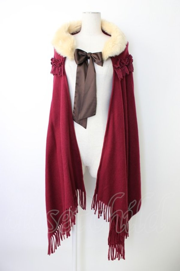 画像1: axes femme / ファーティペット付きストール  ボルドー T-26-01-18-030-AX-TO-SA-ZT (1)