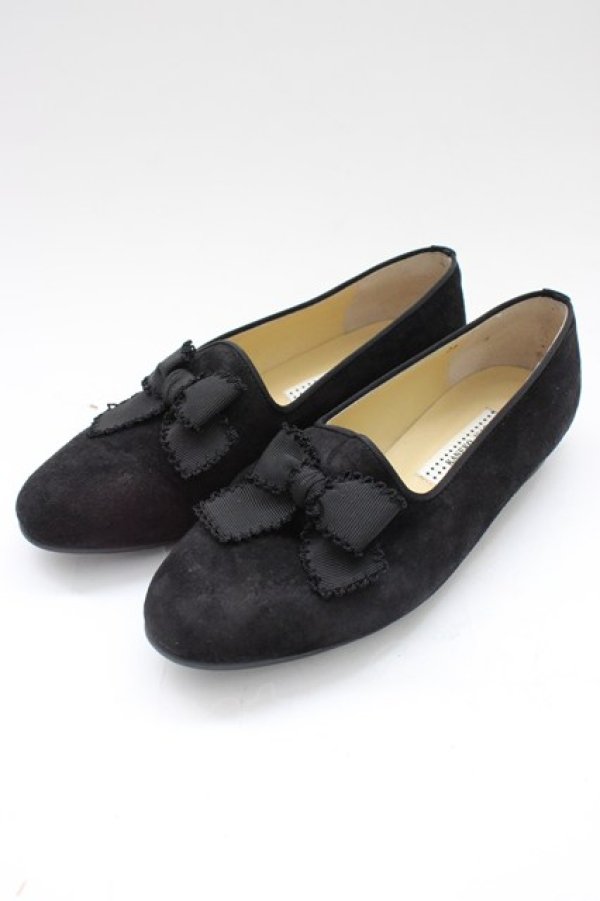 画像1: KANEKO ISAO / リボンスウェードパンプス LL ブラック T-26-01-18-036-EL-SH-SA-ZT (1)