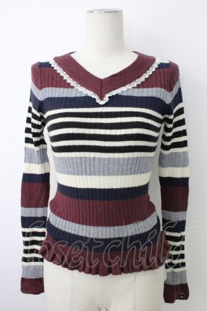 画像: axes femme POETIQUE / ボーダーVネックニット  マルチカラー T-26-01-18-006-AX-TO-SA-ZT