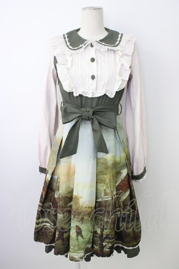 画像1: With Puji / 絵画風プリント長袖ワンピース S グリーン T-26-01-18-010-EL-OP-SA-ZT (1)