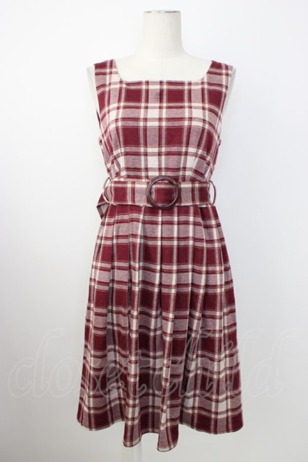 画像1: axes femme POETIQUE / チェック柄ベルト付きチュニ  ボルドーチェックＸ白 T-26-01-18-011-AX-OP-SA-ZT (1)