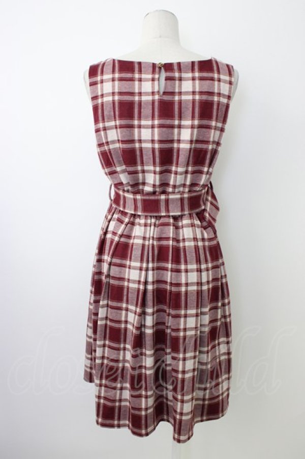 画像2: axes femme POETIQUE / チェック柄ベルト付きチュニ  ボルドーチェックＸ白 T-26-01-18-011-AX-OP-SA-ZT (2)