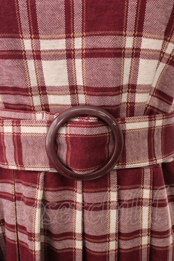 画像3: axes femme POETIQUE / チェック柄ベルト付きチュニ  ボルドーチェックＸ白 T-26-01-18-011-AX-OP-SA-ZT (3)