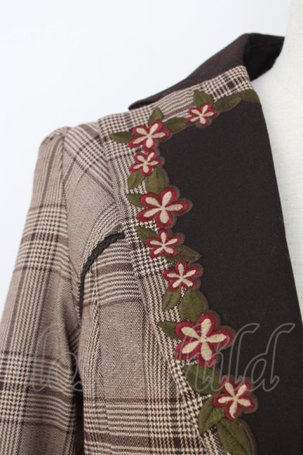 画像4: axes femme NOSTALGIE / 刺繍入りグレンチェックジャケット M ブラウン T-26-01-18-017-AX-JA-SA-ZT (4)