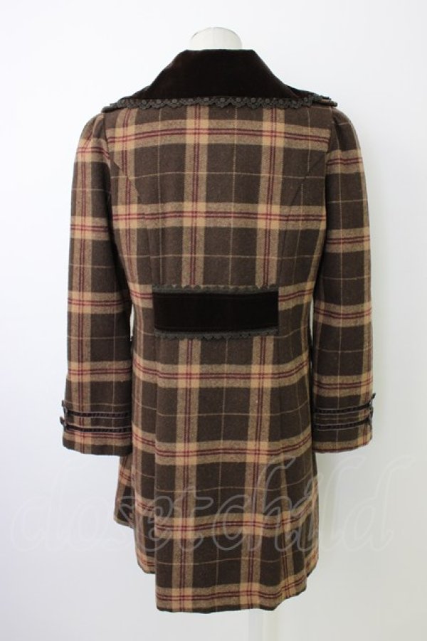 画像2: axes femme / 別珍襟チェックコート M ブラウン T-26-01-18-018-AX-CO-SA-ZT (2)