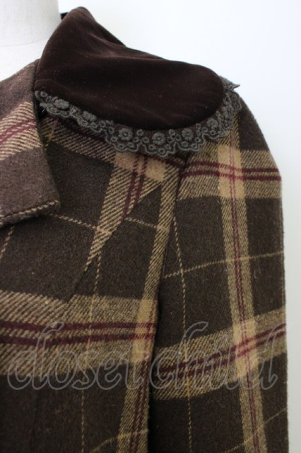 画像3: axes femme / 別珍襟チェックコート M ブラウン T-26-01-18-018-AX-CO-SA-ZT (3)