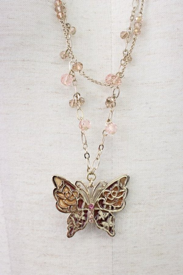 画像2: axes femme / ステンドエポ蝶ネックレス  アワピンク T-26-01-21-033-AX-AC-SA-ZT (2)