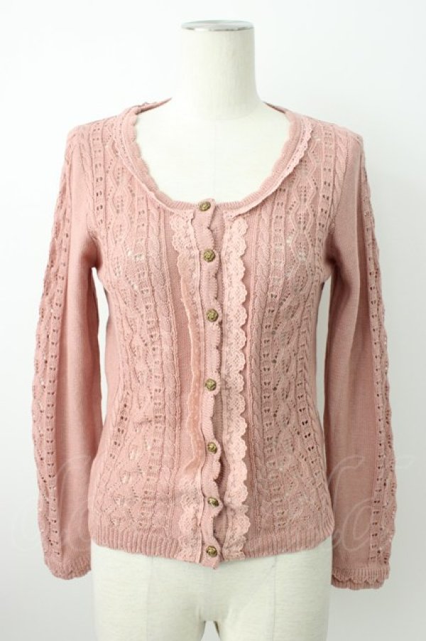 画像1: axes femme / 透かし編み柄カーディガン  ピンク T-26-01-21-005-AX-TO-SA-ZT (1)