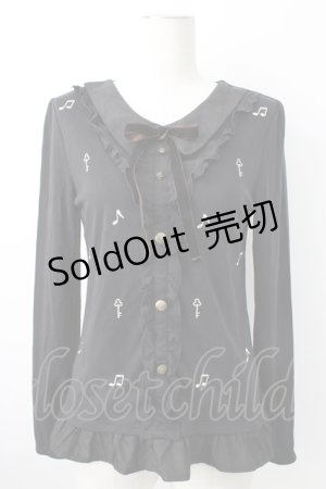 画像: axes femme / 音符刺繍ブラウス  ブラック T-26-01-21-007-AX-BL-SA-ZT