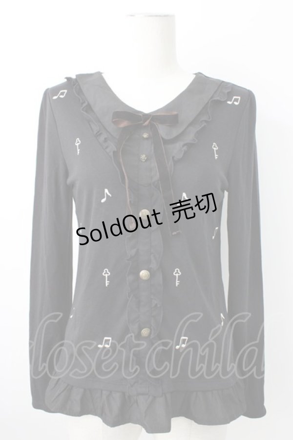 画像1: axes femme / 音符刺繍ブラウス  ブラック T-26-01-21-007-AX-BL-SA-ZT (1)