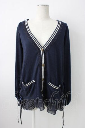 画像: axes femme / サイドポケット裾シフォンカーディガン  ネイビーＸ白 T-26-01-21-011-AX-TO-SA-ZT551