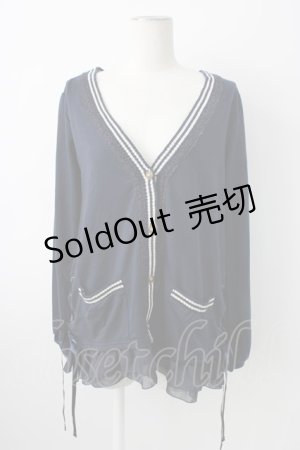 画像: axes femme / サイドポケット裾シフォンカーディガン  ネイビーＸ白 T-26-01-21-011-AX-TO-SA-ZT551