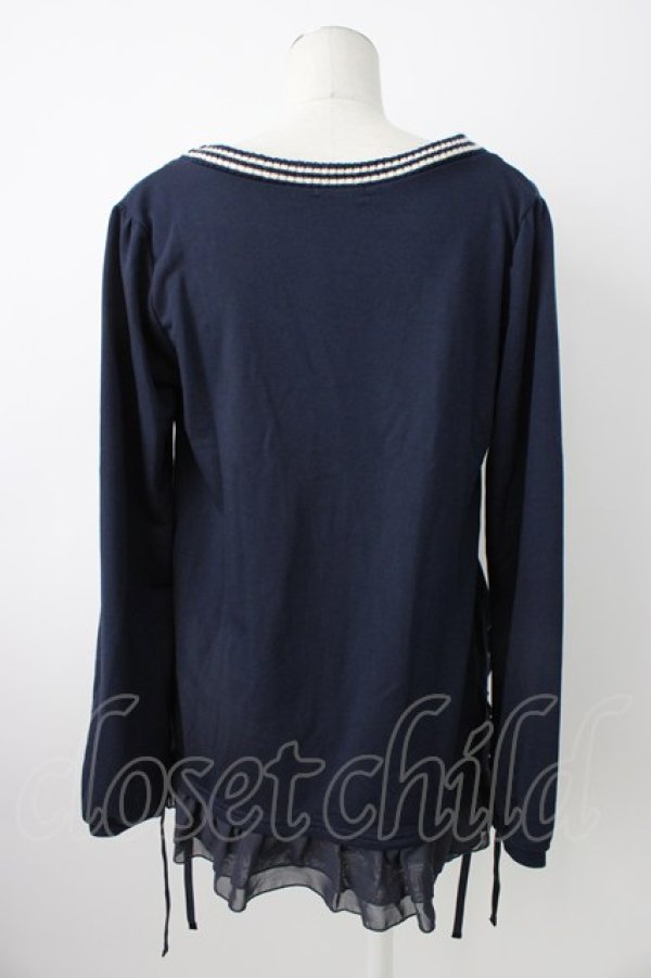 画像2: axes femme / サイドポケット裾シフォンカーディガン  ネイビーＸ白 T-26-01-21-011-AX-TO-SA-ZT (2)