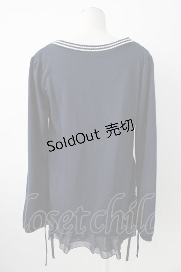 画像2: axes femme / サイドポケット裾シフォンカーディガン  ネイビーＸ白 T-26-01-21-011-AX-TO-SA-ZT551 (2)