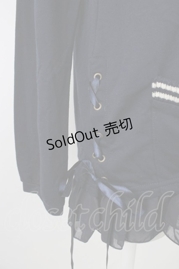 画像4: axes femme / サイドポケット裾シフォンカーディガン  ネイビーＸ白 T-26-01-21-011-AX-TO-SA-ZT551 (4)