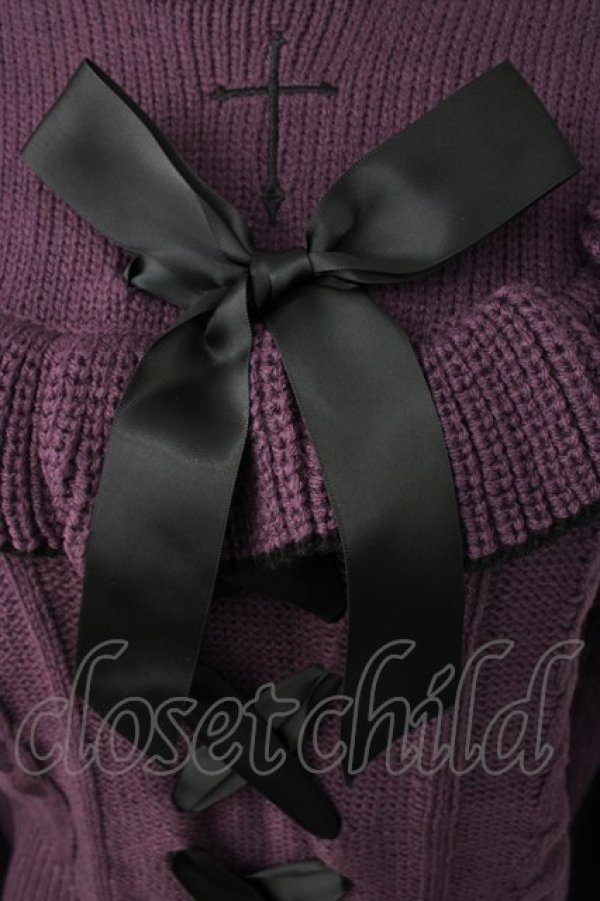 画像3: DearMyLove / ハートくり抜きレースアップニット M パープルＸ黒 T-26-01-21-012-EL-TO-SA-ZT (3)