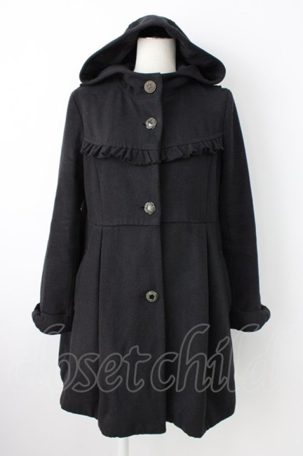 画像1: axes femme / BackフリルAラインコート M ブラック T-26-01-21-018-AX-CO-SA-ZT (1)