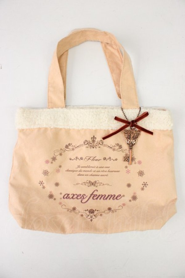 画像1: axes femme / ボア切替ミニトートバッグ  ピンクＸアイボリー T-26-01-21-019-AX-BG-SA-ZT (1)