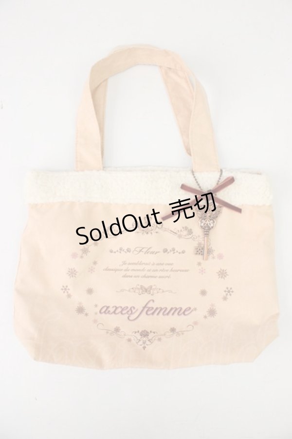 画像1: axes femme / ボア切替ミニトートバッグ  ピンクＸアイボリー T-26-01-21-019-AX-BG-SA-ZT511 (1)