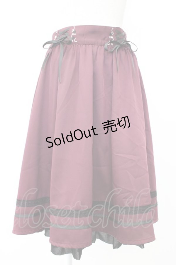 画像1: axes femme / レースアップフレアスカート  ワイン T-26-01-25-004-AX-SK-SA-ZT559 (1)