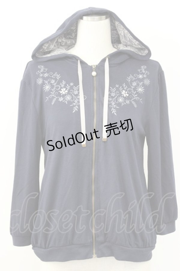 画像1: axes femme / パールフラワー刺繍パーカー M ネイビー T-26-01-25-002-AX-TO-SA-ZT (1)