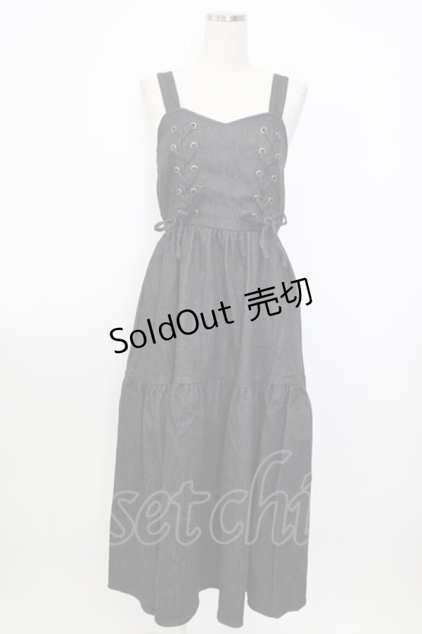 画像1: axes femme kawaii / レースアップティアードワンピース  黒デニム T-26-01-26-022-AX-OP-SA-ZT561 (1)