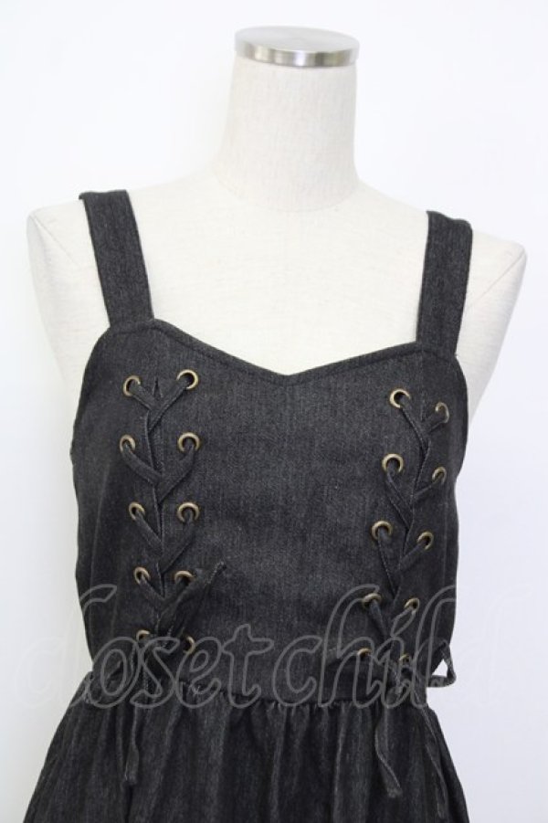 画像3: axes femme kawaii / レースアップティアードワンピース  黒デニム T-26-01-26-022-AX-OP-SA-ZT (3)