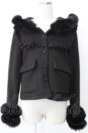 画像: MA*RS / サイド編み下げ&ファースクエア衿ショートコート  黒 T-26-01-26-025-EL-CO-SA-ZT