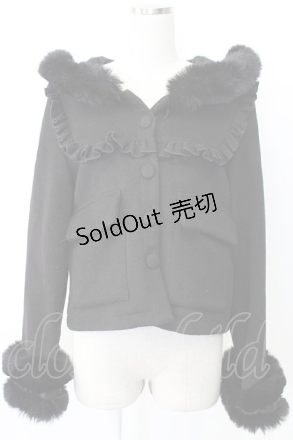 画像1: MA*RS / サイド編み下げ&ファースクエア衿ショートコート  黒 T-26-01-26-025-EL-CO-SA-ZT-C012 (1)