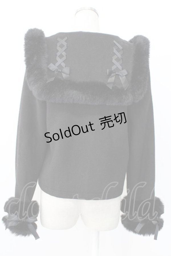 画像2: MA*RS / サイド編み下げ&ファースクエア衿ショートコート  黒 T-26-01-26-025-EL-CO-SA-ZT-C012 (2)